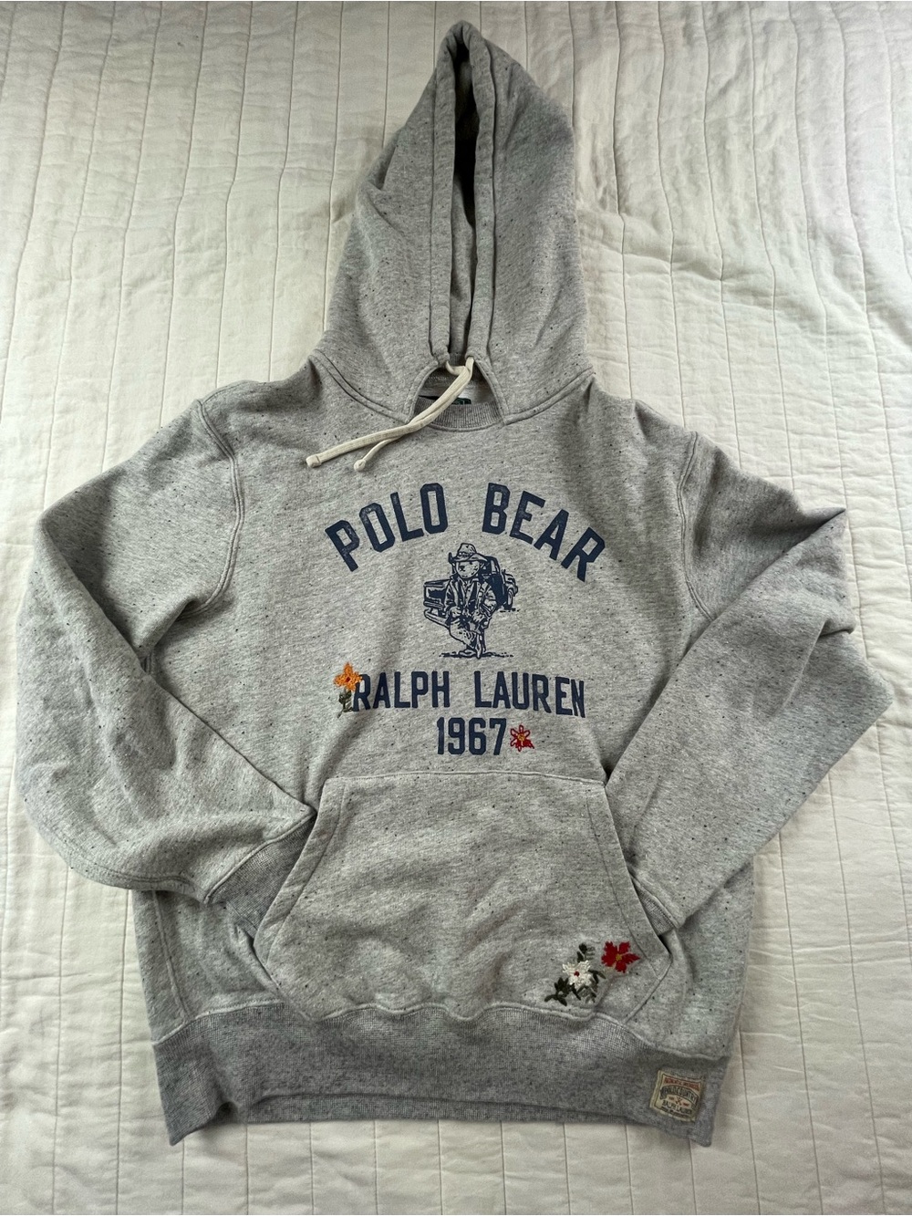 Polo Ralph Lauren Gray Seeded Polo Bear Hoodie Sweatshirt Mens Med